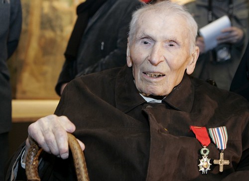 FRANCOIS MORI / Associated Press
The Italian immigrant, shown celebrating his 110th birthday in December, lied about his age to join the French Foreign Legion in 1914.